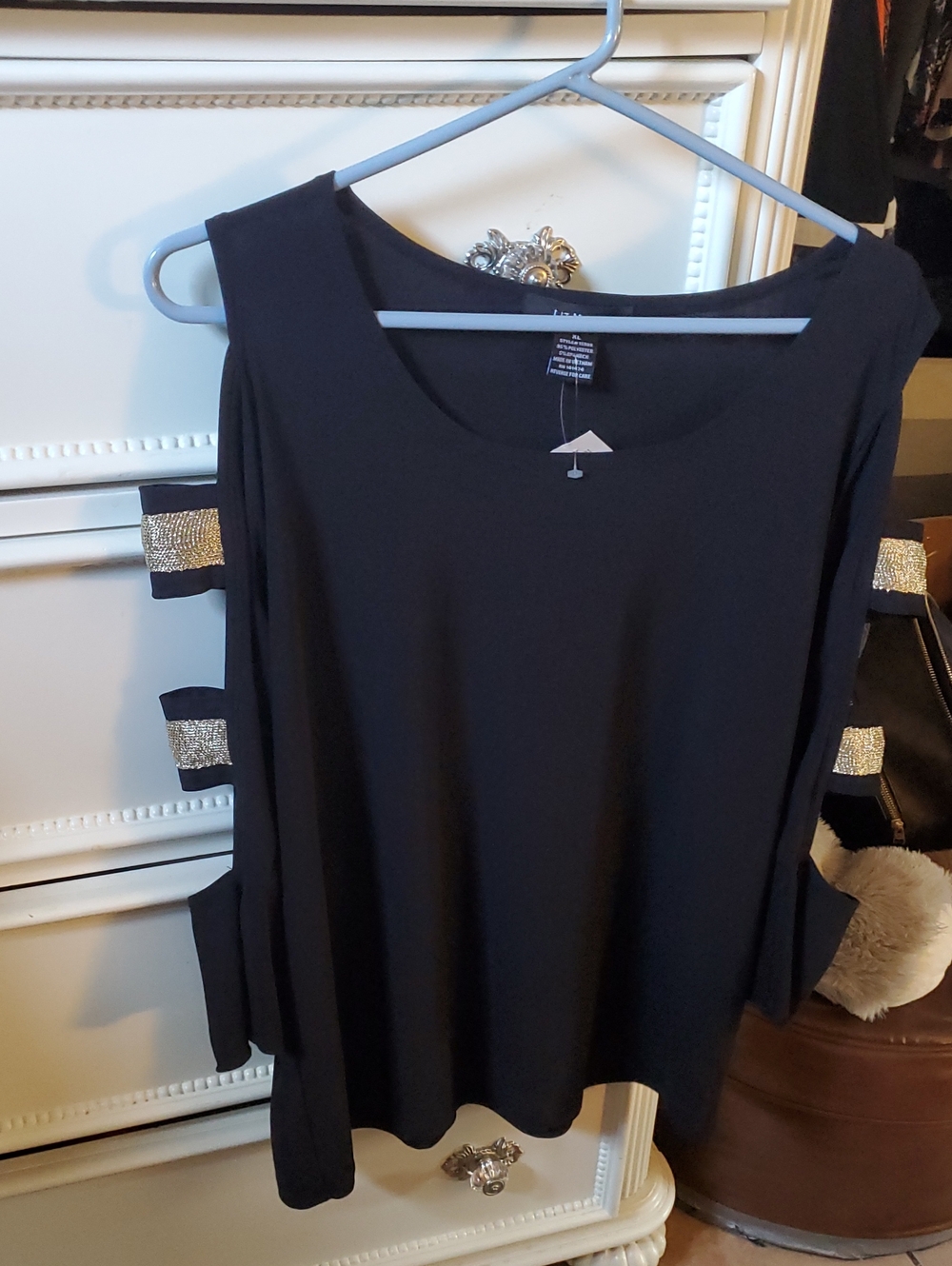 Black And Gold Cut Out Sleeve Blouse